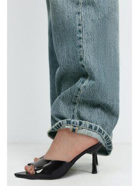 Women's Black Polyurethane Pointed Toe Stiletto Sandal Open Mule Slingback Heels